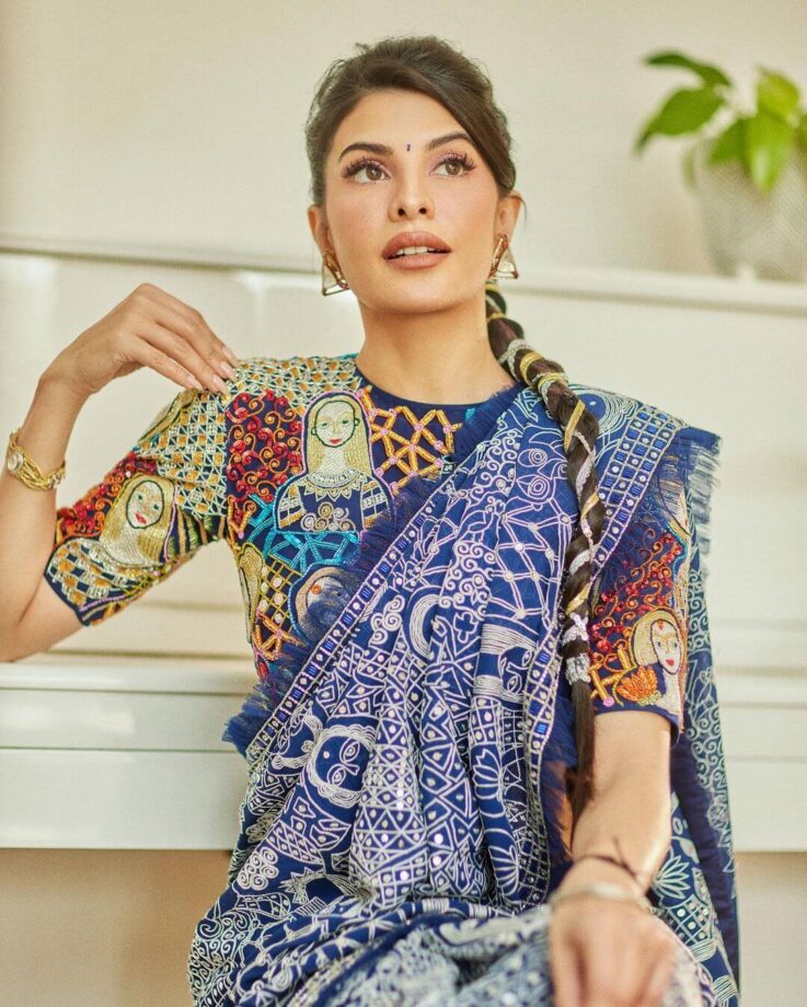 Jacqueline Fernandez Looks Stunning In Royal Blue Printed Saree At Dadasaheb Phalke International Film Festival 2023 761387