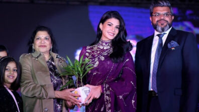 Jacqueline Fernandez Steals Our Heart In Grape Embroidered Drape Saree For Event