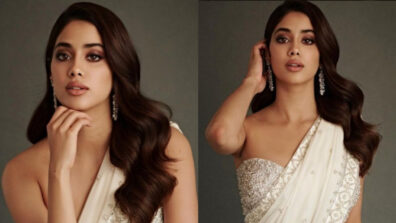 Janhvi Kapoor Provides Sparkling Stylish Glam In An Atelier By Amreen Sandhu Saree And Strapless Blouse