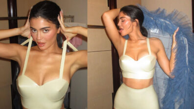 Kylie Jenner Creates Oomph Look In White Rubber Bustier Top With High-Waist Brief