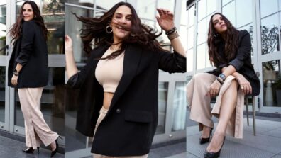Neha Dhupia Shows Off Her Edgy Style In All-Beige With Black Coat Outfit, See Pics
