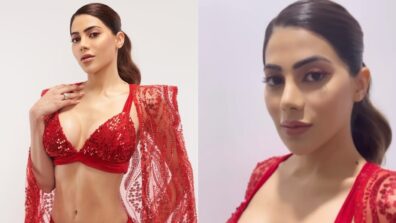 Nikki Tamboli’s burning hot curvaceous midriff display in red deep-neck outfit is wow