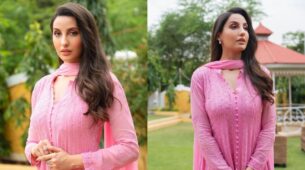 Nora Fatehi Looks Drop-Dead Gorgeous In Pink Chikankari Salwar Suit
