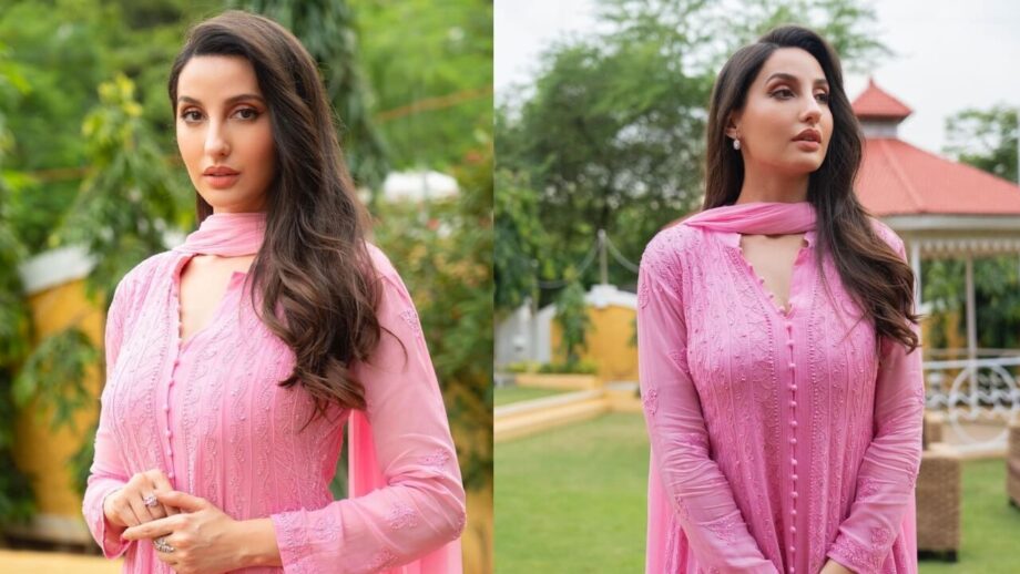 Nora Fatehi Looks Drop-Dead Gorgeous In Pink Chikankari Salwar Suit 760633