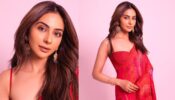 Rakul Preet Singh Flaunts Toned Figure In Red Chiffon Saree; Check Now!