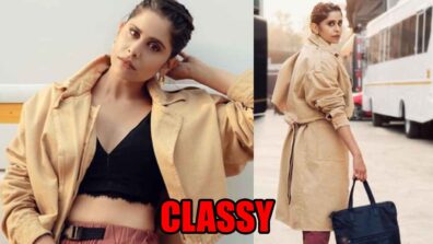 Sai Tamhankar Looks Dripping Hot In Classy Black Bralette Top And Beige Jacket