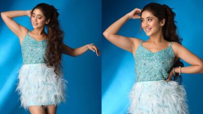 Shivangi Joshi keeps up 2023 glam in glittery blue frill dress