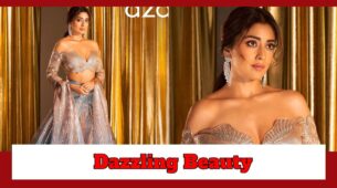 Shriya Sharan Is A Dazzling Beauty In Lavender Metallic Lehenga With Off-Shoulder Blouse
