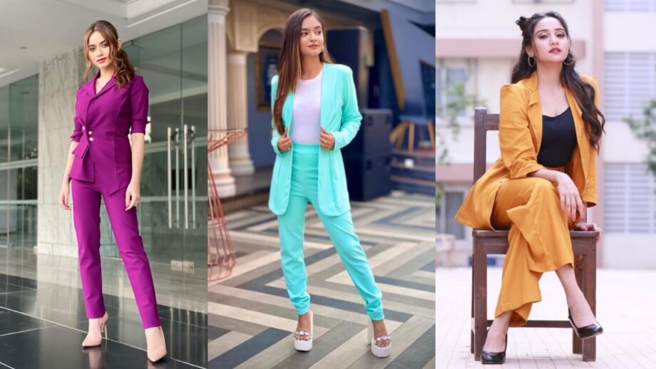 Slay The Vibrant Hue In Preppy Pantsuits Like Actresses Jannat Zubair, Anushka Sen, And Ashi Singh 755457