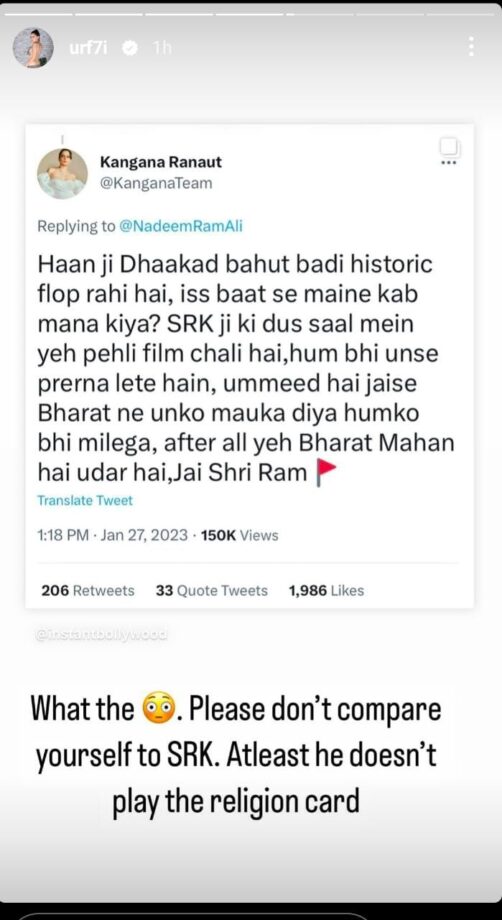 Urfi Javed slams Kangana Ranaut over her ‘country loves Khans’ tweet 764284