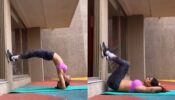 Watch: Nia Sharma bends her back, looks irresistible in pink bralette during workout