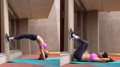 Watch: Nia Sharma bends her back, looks irresistible in pink bralette during workout