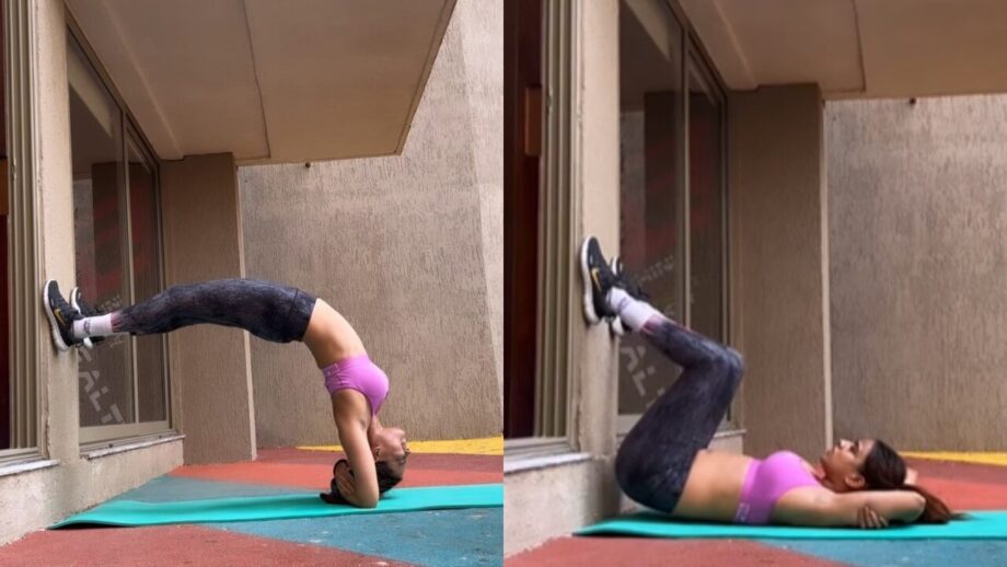 Watch: Nia Sharma bends her back, looks irresistible in pink bralette during workout 766466