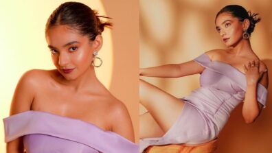 Anushka Sen stabs hearts in lavender off-shoulder bodycon dress, see viral snap