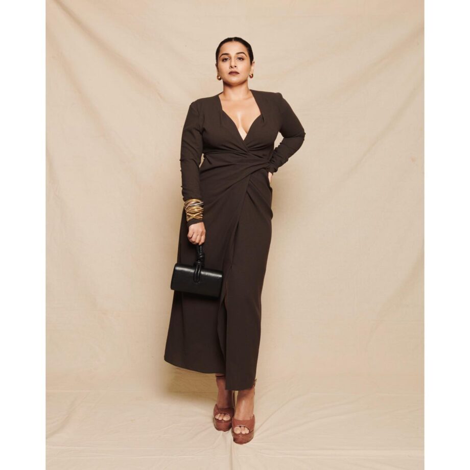 Check Out: Vidya Balan Shows Her Sartorial Power In Brown Slit Midi Dress 769084