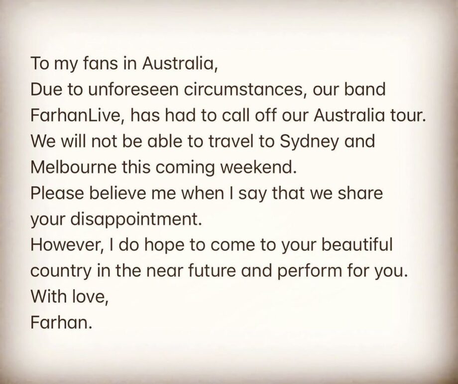 Farhan Akhtar cancels Australia tour, shares important update 778366