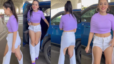 Hotness Alert: Urfi Javed Flaunts Her Waistline In Purple Crop Top With White Cut-Out Denim, Watch!