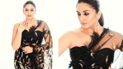 Huma Qureshi Looks Glamorous In Black Sheer Saree With Bold Tube Blouse, Check Now!