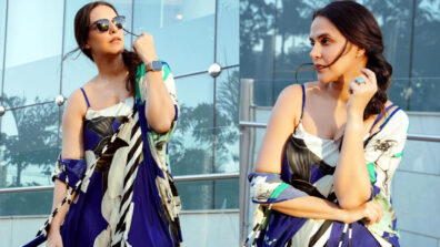 In Pics: Neha Dhupia’s Jaw-Dropping Looks In A Blue Floral Printed Sleeveless Kaftan Slit Outfit