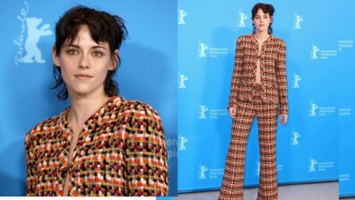 Kristen Stewart arrives in tweed co-ords at Berlin Film Festival press conference