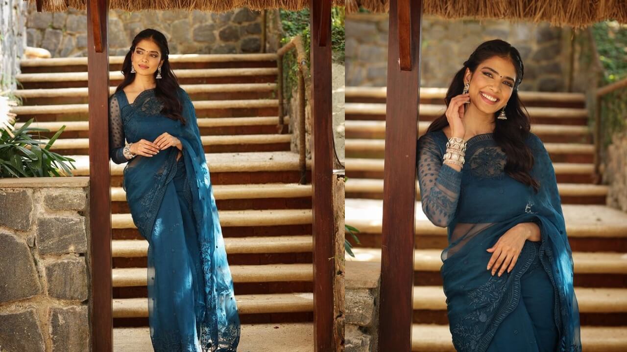 Malavika Mohanan Exudes Elegance In A Dark Blue Organza Floral Embroidered Saree, See Pics 775749