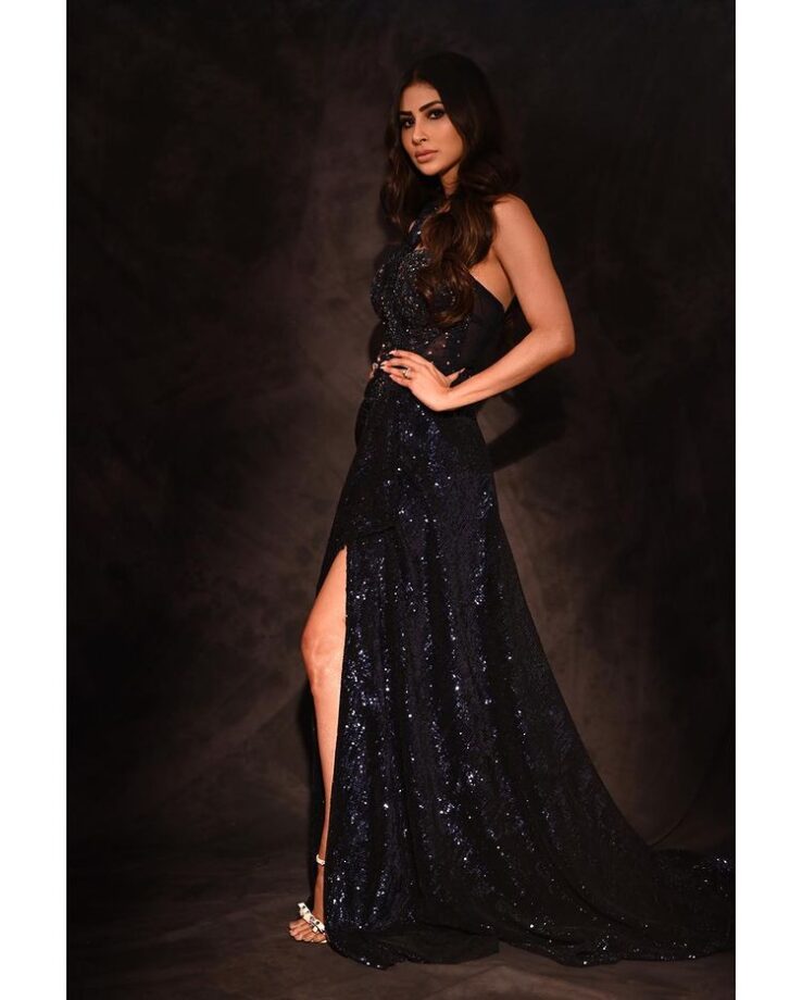 Mouni Roy sizzles in a one shoulder black embellished thigh-high slit gown, see pics - 3