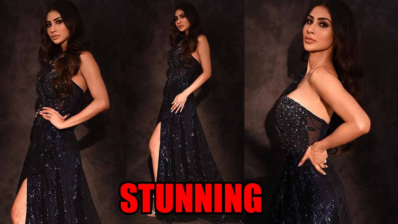 Mouni Roy sizzles in a one shoulder black embellished thigh-high slit gown, see pics 765577
