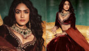 Mrunal Thakur Shows Her Exquisite Beauty In Maroon Velvet Lehenga Set, See Pics