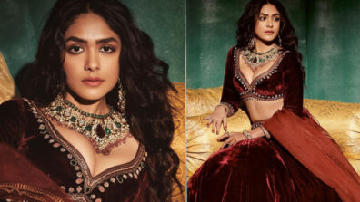 Mrunal Thakur Shows Her Exquisite Beauty In Maroon Velvet Lehenga Set, See Pics