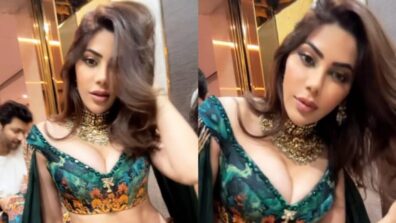 Nikki Tamboli goes bold, flaunts sensuous figure in deep-neck shimmery blouse