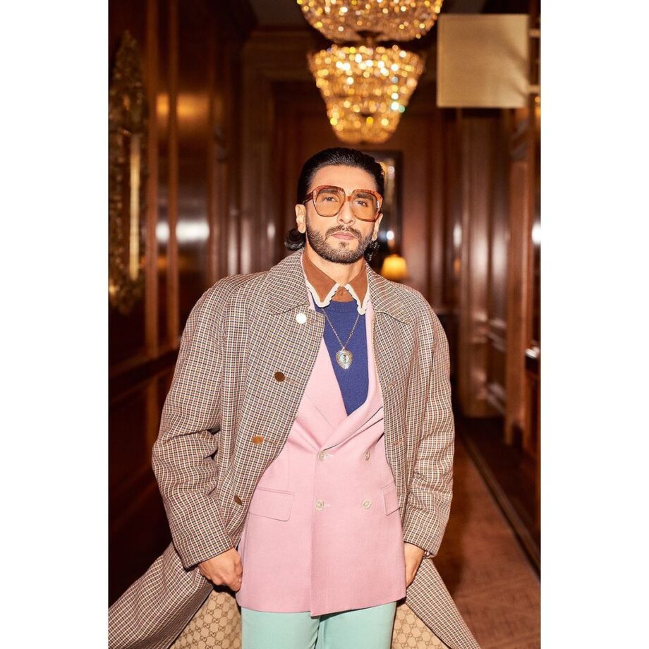 Ranveer Singh Makes A Stylish Appearance In Pink Blazer And Checkered Overcoat - 2