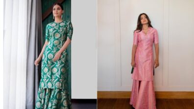 Rashmika Mandanna sported a pink silk brocade sharara outfit, while Keerthy wore a green floral one. Who do you think won the hearts, Rashmika or Keerthy?