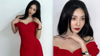 Red Velvet’s Joy Shows Her Fashion Game In A Red Off-Shoulder Mini Dress, See Pics