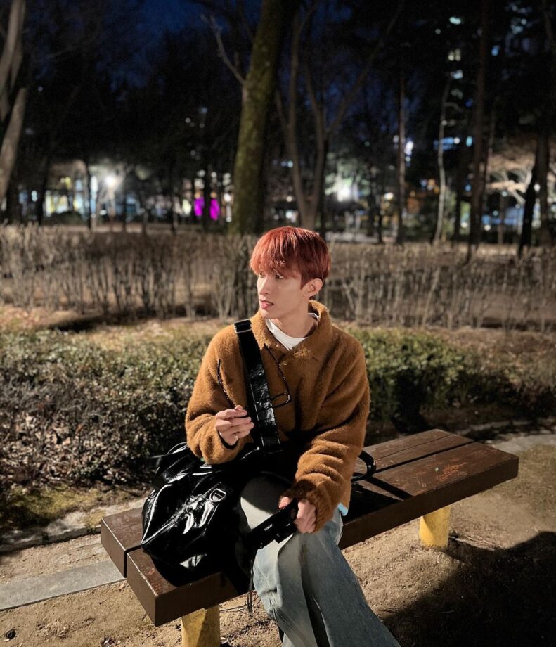 Seventeen DK Looks Chill And Laid-Back In His Casual Brown Winter Jacket With Grey Jeans 773711