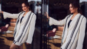 Sonakshi Sinha Spices Things Up In A White And Black Striped Blazer With Short Pants Outfit