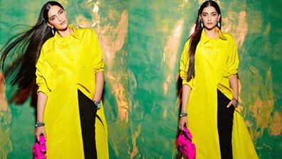 Sonam Kapoor Makes A Chic Style Statement In A Long Yellow Long Shirt With Black Pants, See Pics