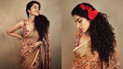 Anupama Parameswaran Looks Gorgeous In A Copper Peach Floral Printed Saree