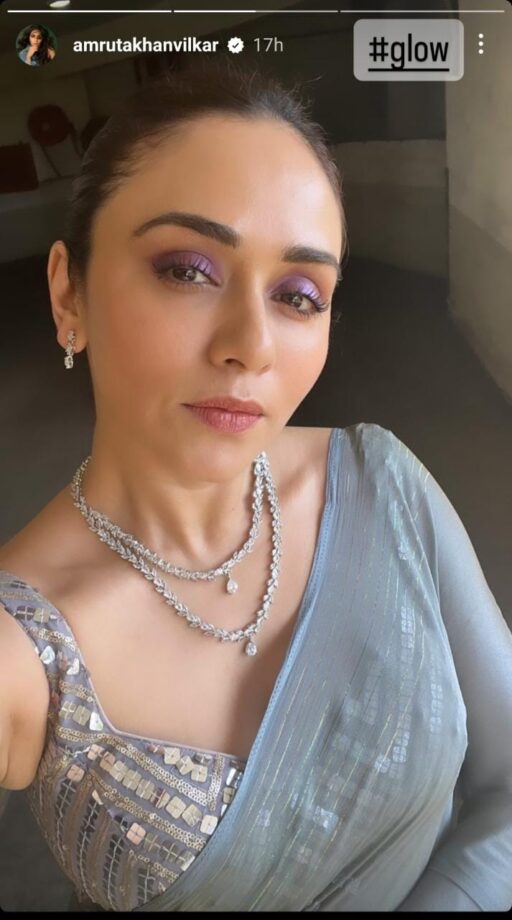 Amruta Khanvilkar Exudes Elegance In A Classy Grey Saree, Check Photos - 2