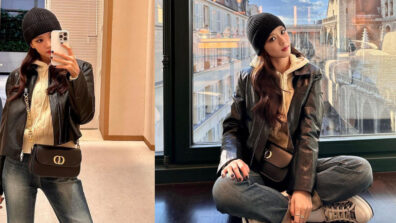 Blackpink’s Jisoo Keeps It Casual In A Beige Sweatshirt With A Leather Jacket And Jeans