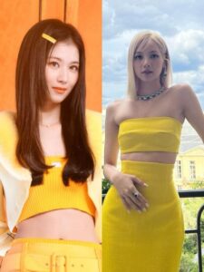 Blackpink Lisa-Twice Sana: K-pop Idols In Cool Yellow Hues