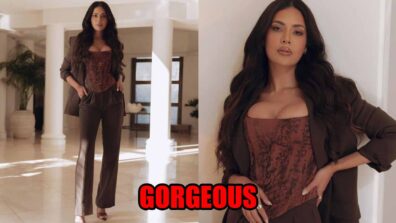 Esha Gupta Looks Breathtaking In Brown Body-Hugging Corset Top With Pantsuit