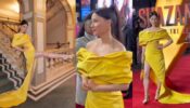 Gorgeous: Lucy Liu decks up in statement yellow high-thigh slit gown, watch