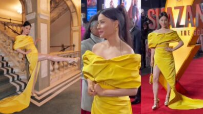 Gorgeous: Lucy Liu decks up in statement yellow high-thigh slit gown, watch