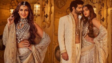 Huma Qureshi Exudes Elegance In A Cream Coloured Shimmery Embellished Lehenga Set