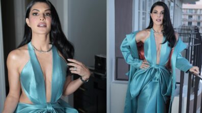 Jacqueline Fernandes gives ‘Frozen’ vibe in deep neck halter neck ensemble