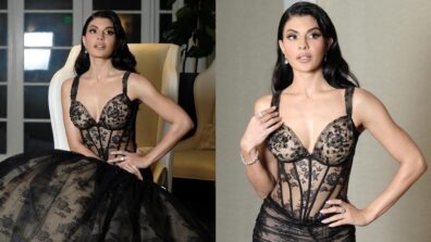 Jacqueline Fernandez is a sight to behold in black see-through deep-neck outfit, we are sweating