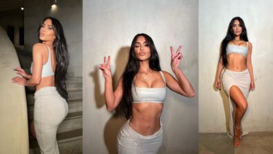 Kim Kardashian Flaunts Her Hot Hourglass Figure In A White Latex Bralette With Skirt