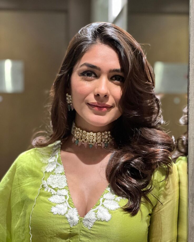 Mrunal Thakur Dazzles In Light Green Floral Printed Sharara Set, See Pics 780830