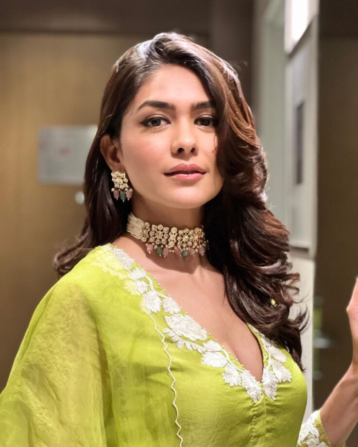 Mrunal Thakur Dazzles In Light Green Floral Printed Sharara Set, See Pics 780834