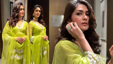 Mrunal Thakur Dazzles In Light Green Floral Printed Sharara Set, See Pics